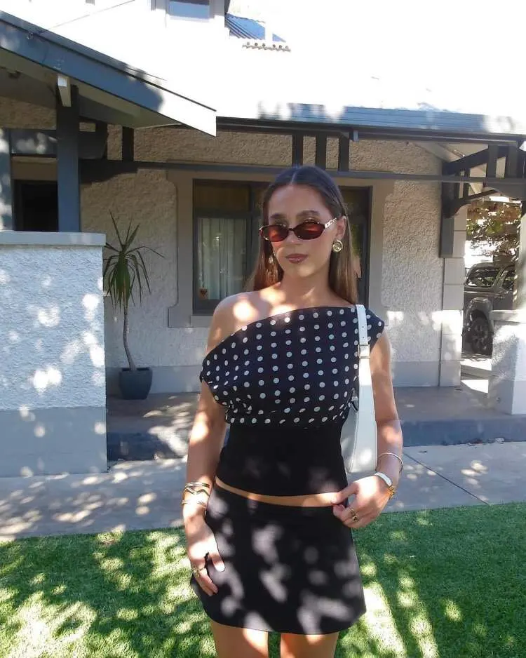 Polka Dot Backless Chiffon Crop Top Lace-Up Summer Tee photo review