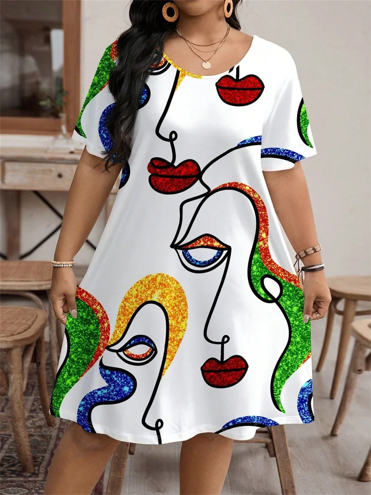 Wmstar Plus Size Dresses for Women 2025 O Neck Loose Casual Printed Midi Dress New in Summer Clothes Wholesale Dropshipping
