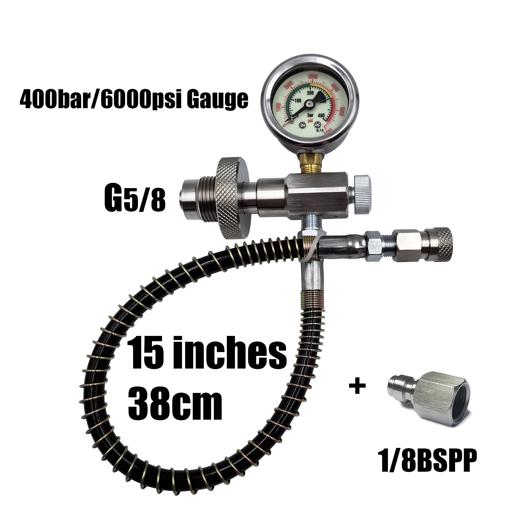 HPA 스쿠버 다이빙 충전 어댑터 호스가 있는 HP 주유소 6000psi/400bar 게이지 DIN 커넥터 큰 탱크에서 작은 병까지