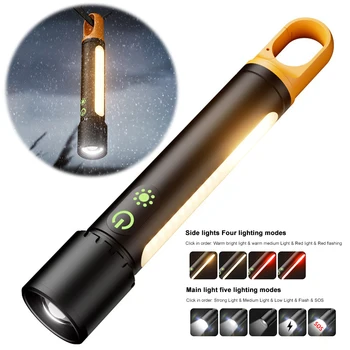 10W LED Camping Powerful Flashlight with Side Lights Strong Light Flashlight USB Charging Power Bank for Outdoor Hiking Fishing 1