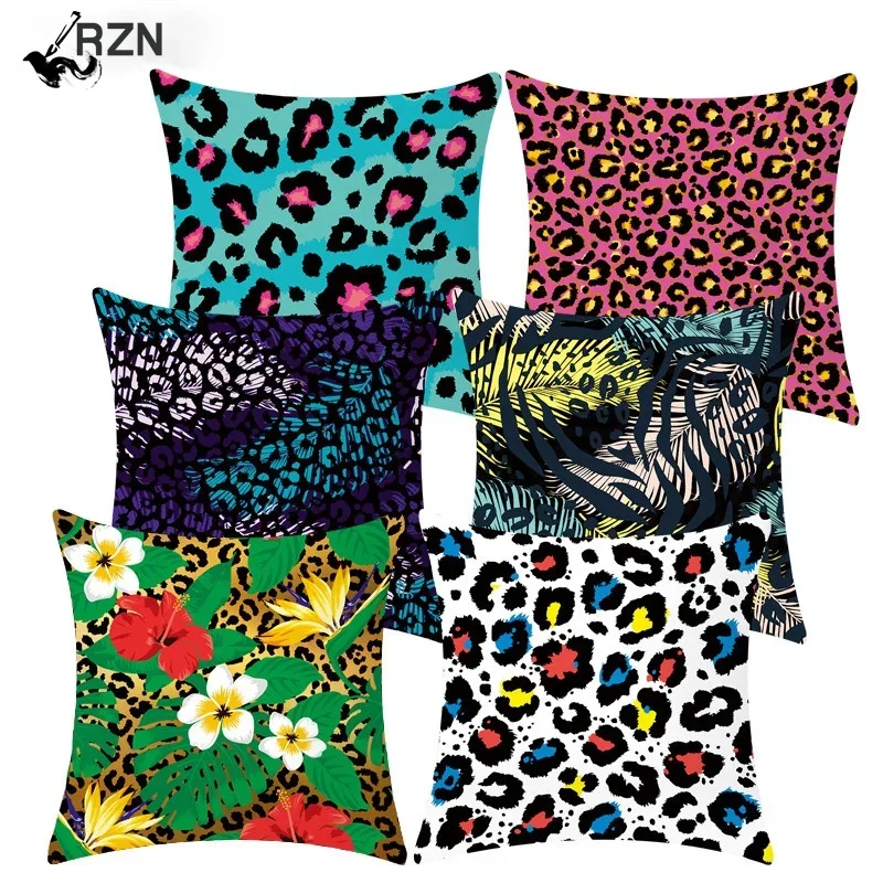 

Красочная Подушка RZN с леопардовым принтом, чехол, наволочка из полиэстера, 45*45, декоративная подушка для дома, наволочка