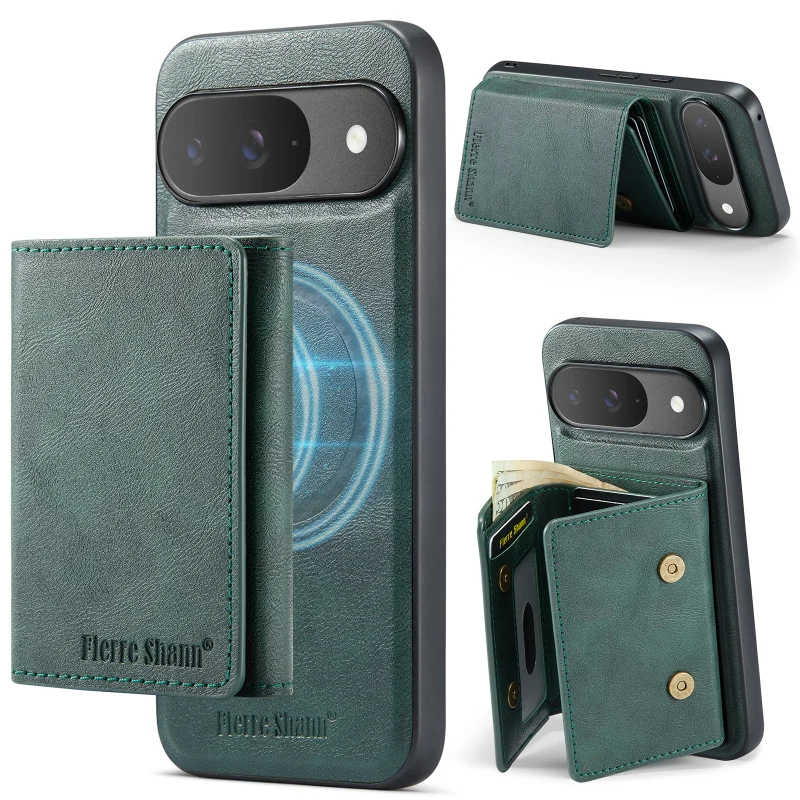 Magsafe-Compatible Magnetic Leather Wallet Phone Case with Card Slot & Stand