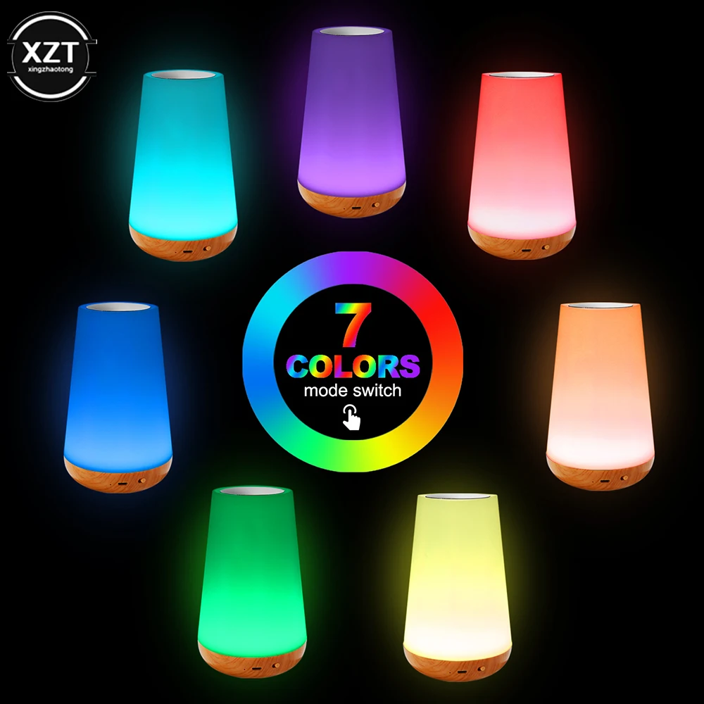 7 Color Changing Night Light RGB Remote Control Touch Dimmable Lamp Portable Table Bedside Lamps USB Rechargeable Night Lamp