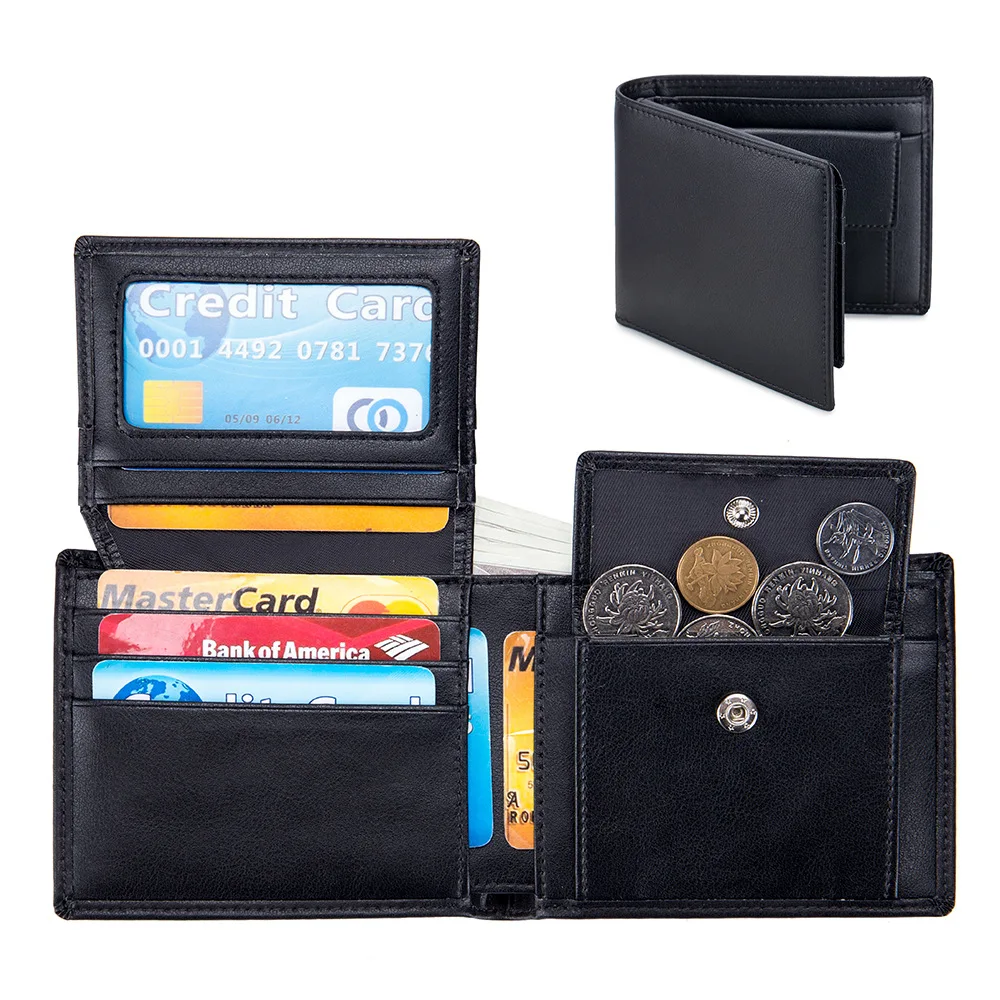 Men Genuine Leather Short Wallet Rfid Credit Card Coin Pocket Mini Money Bag Slim Small Purse Fashion Casual Wallet for Male