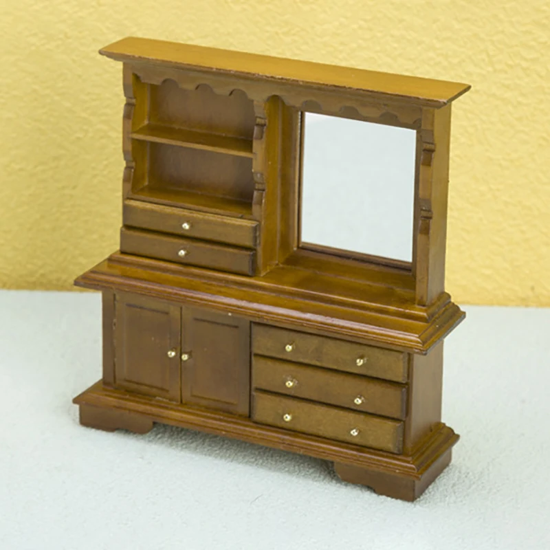 

1PC Miniature Closet TV Book Cake Bedside Table Cabinet Shelf Legs Cupboard Model With Mirror Dollhouse Furniture Decor DIY Toy