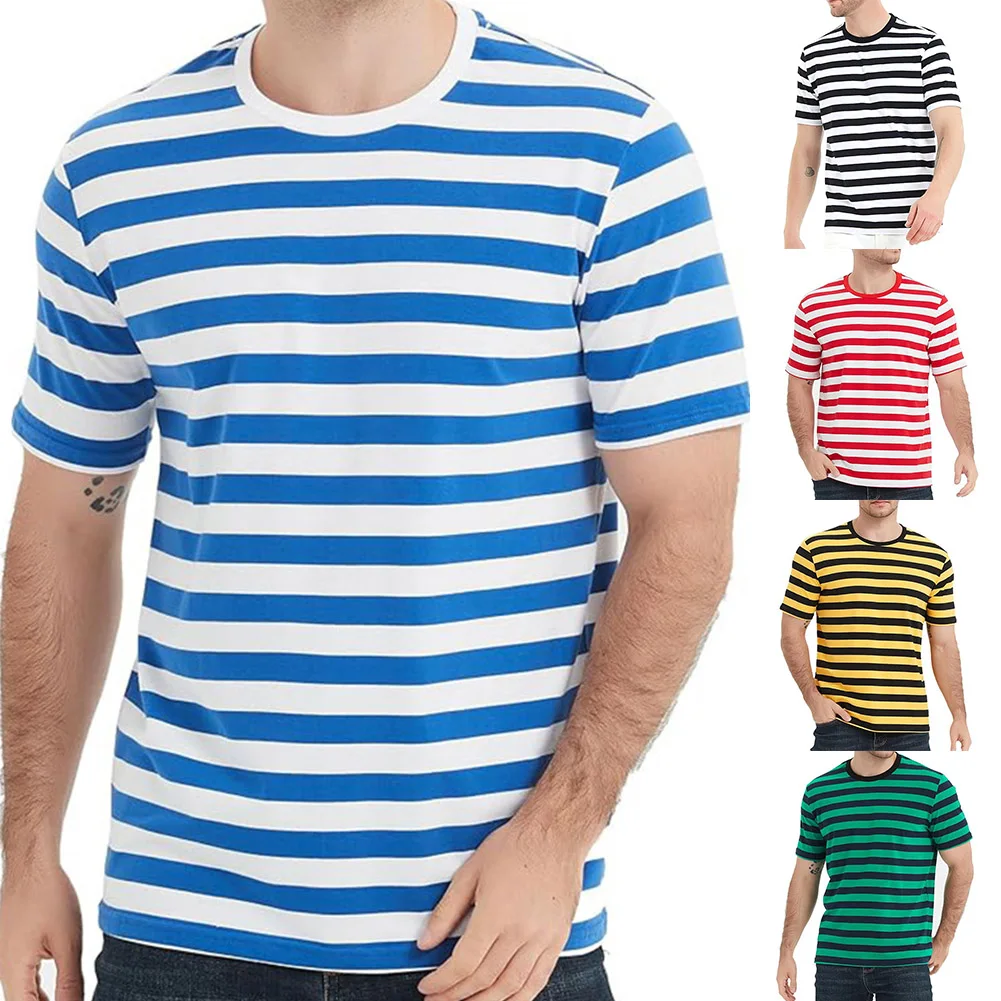 O Neck Top T Shirt Slight Stretch Striped Summer Black T Shirt Blue Casual Yellow Casual Top Daily For Vacation