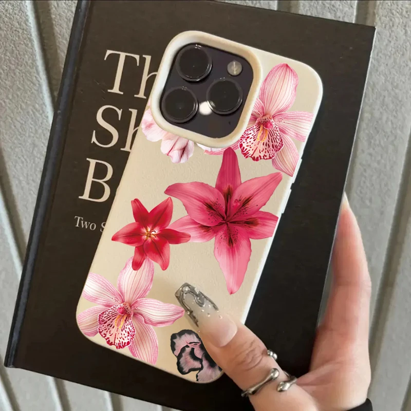 Lychee Pattern Fashion Lily Flower Art Design Phone Case For iPhone 17 16 15 14 11 13 12 11 Pro 16E 17Air X XR XS Max Soft Cover 5