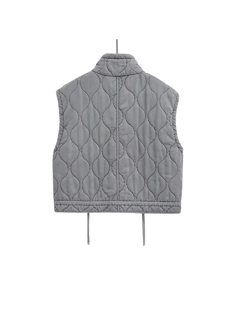 Nlzgmsj 2024 Autumn Winter Women Pocket Cotton Jacket Vest Sleeveless Stand Neck Zipper Waistcoat Loose Female Streetwear 6