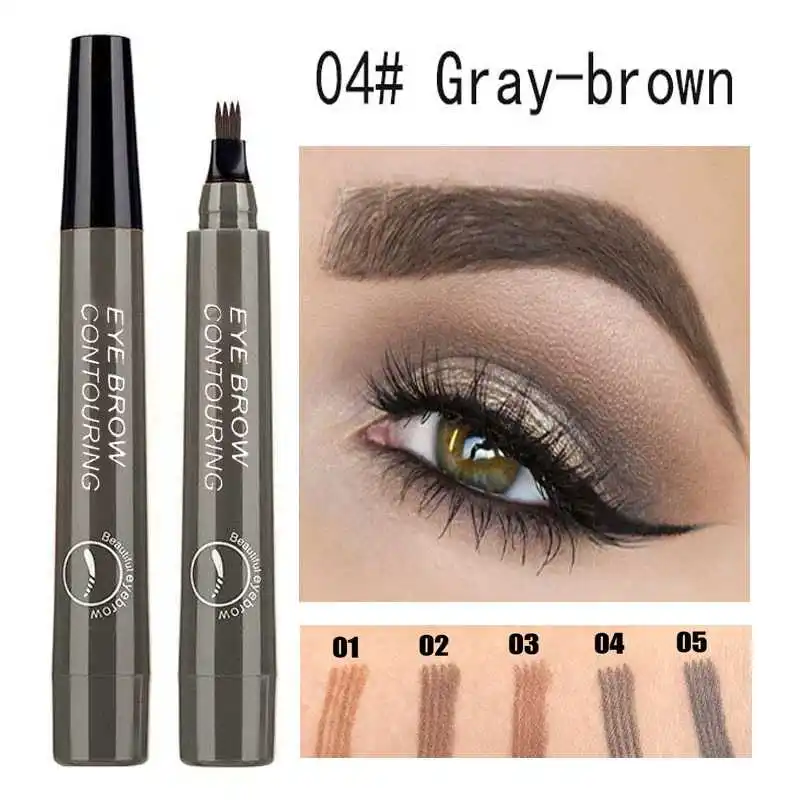 5Colors Long Lasting Brown Liquid Eyebrow Pen Waterproof 4 Fork Tip Eyebrow Tattoo Pencil Women Eye Cosmetic Beauty Makeup