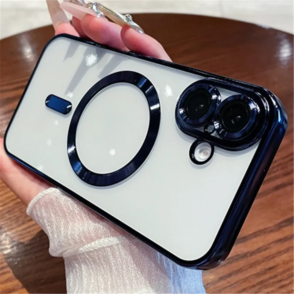 Coque de luxe transparente pour chargement sans fil Magsafe pour iPhone 16 15 14 Plus 13 12 11 Pro Max X XS Max XR, coque antichoc_voghion.com