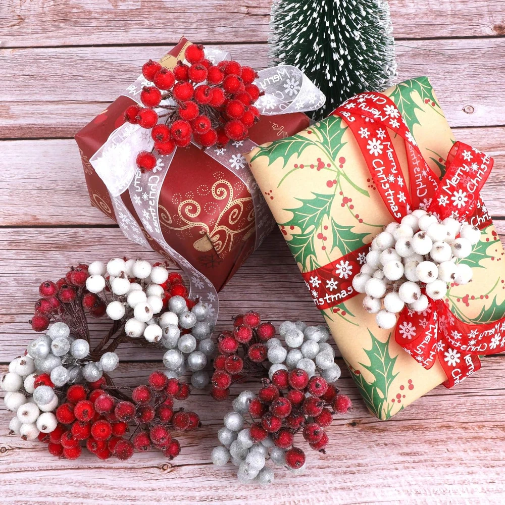 100/20Pcs Artificial Holly Berries Mini Simulation Cherry Stamen Frosted Double Head Fake Berry Wedding Christmas Party Decor artificial plants artificial flowers artificial flower