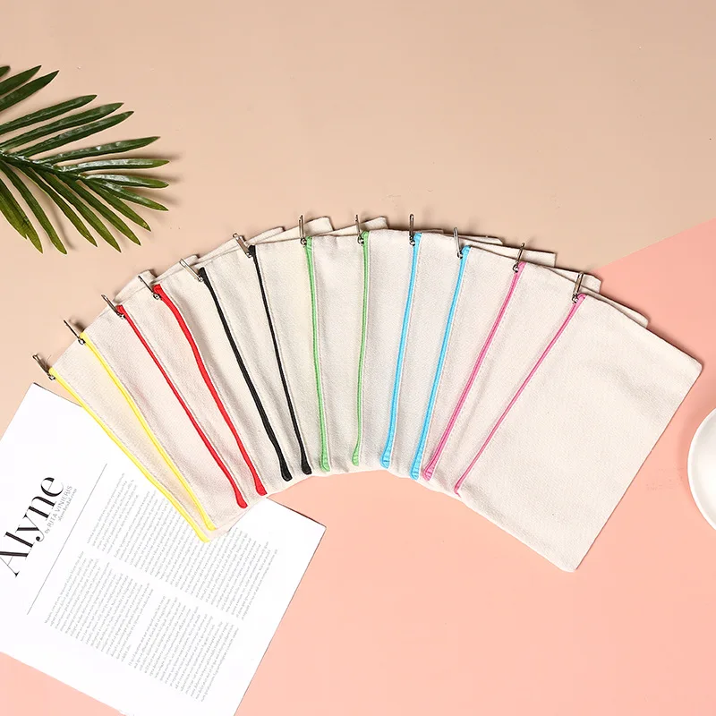 

12PCS Canvas Zipper Bags Multifunctional Blank DIY Craft Pouches Pencil Cosmetic Jewelry Bags Case Pouch For Home School Travel