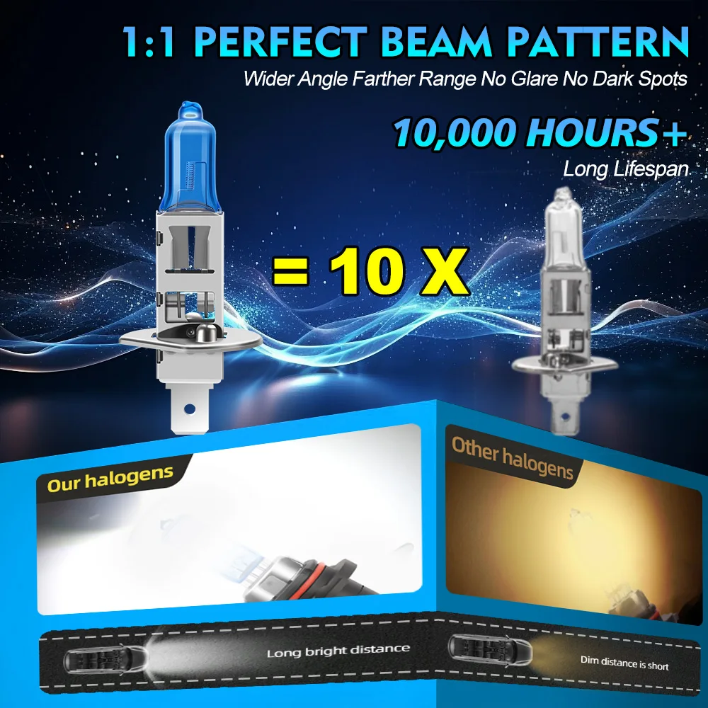 2/4개입 H1 100W 자동차 할로겐 헤드라이트 전구 12V 초고휘도 안개등 30000LM 6000K 백색 자동차 라이트 1:1 미니 사이즈 간편 장착