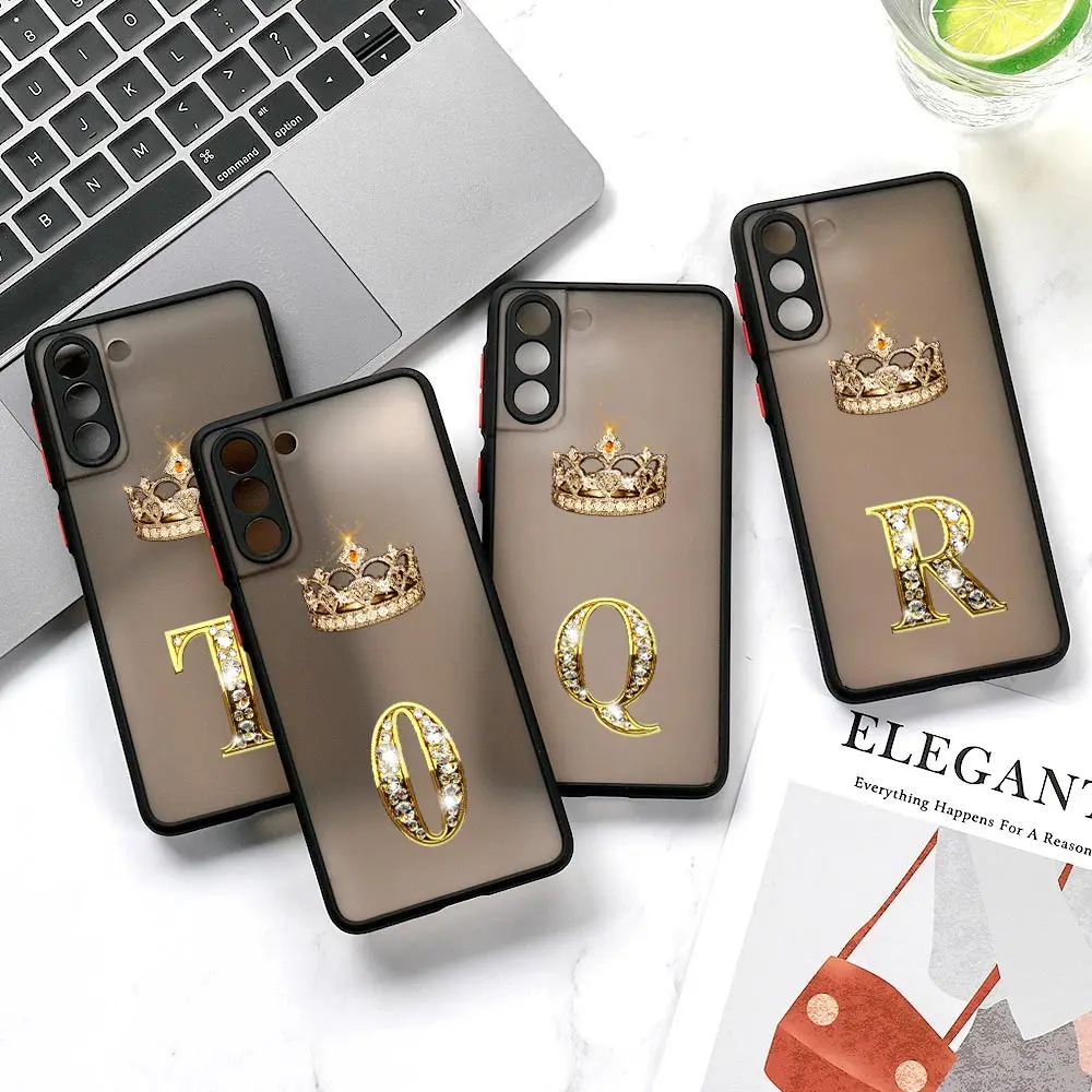 S22 5G Case For Samsung S20 Fe S21 S22 Ultra Cases Funda Galaxy S21 S10 S8 S9 Plus Matte Back Cover Crown Initial Letter O R Q T