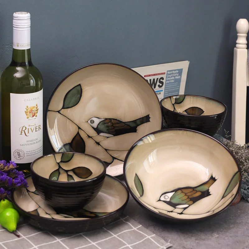 Japanese Ceramic Dinner Plates Chinese Retro Rice Bowl Soup Bowl Noodle Tableware