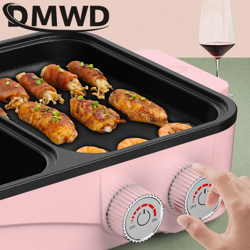 Multifunctional Electric Baking Tray 2 in1 Shabu Roast Pot Barbecue Hot Pot Integrated Pot Non Stick BBQ Grill Cooker Frying Pan 3