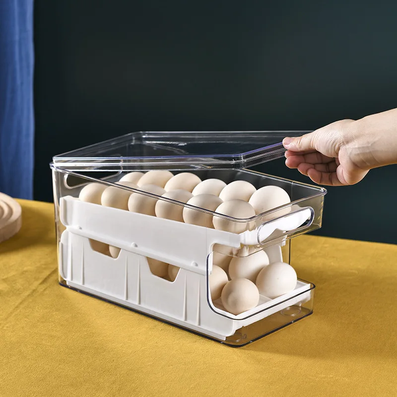 1PC Slide Style Egg Storage Box, Double-layer Automatic Replenishment Egg Box, Kitchen Use Rolling Egg Duck Egg Preservation Box