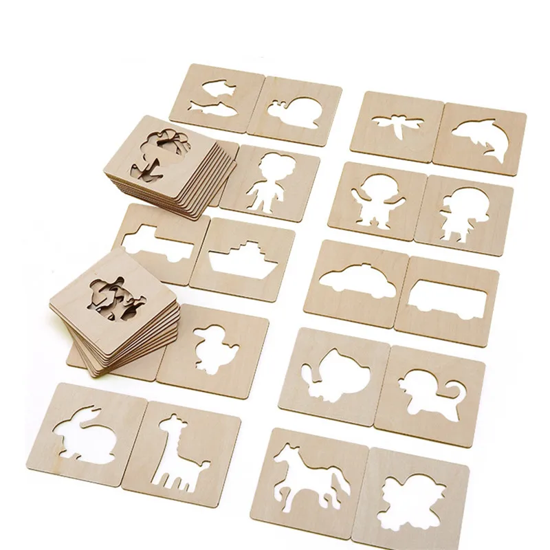 20Pcs Kids Wooden Drawing Stencils Kit Drawing Board Toys Coloring Puzzle Arts Crafts Set Educational Toys For Kids Accessories