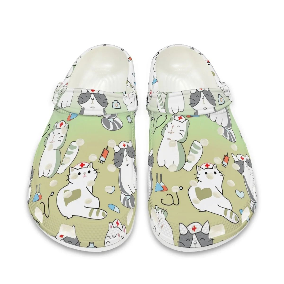 Sandals Female Cute Nurse Cat Print Casual Indoor Breathable Slippers Classic Lightweight Hospital Work Flat Nursing Shoes New