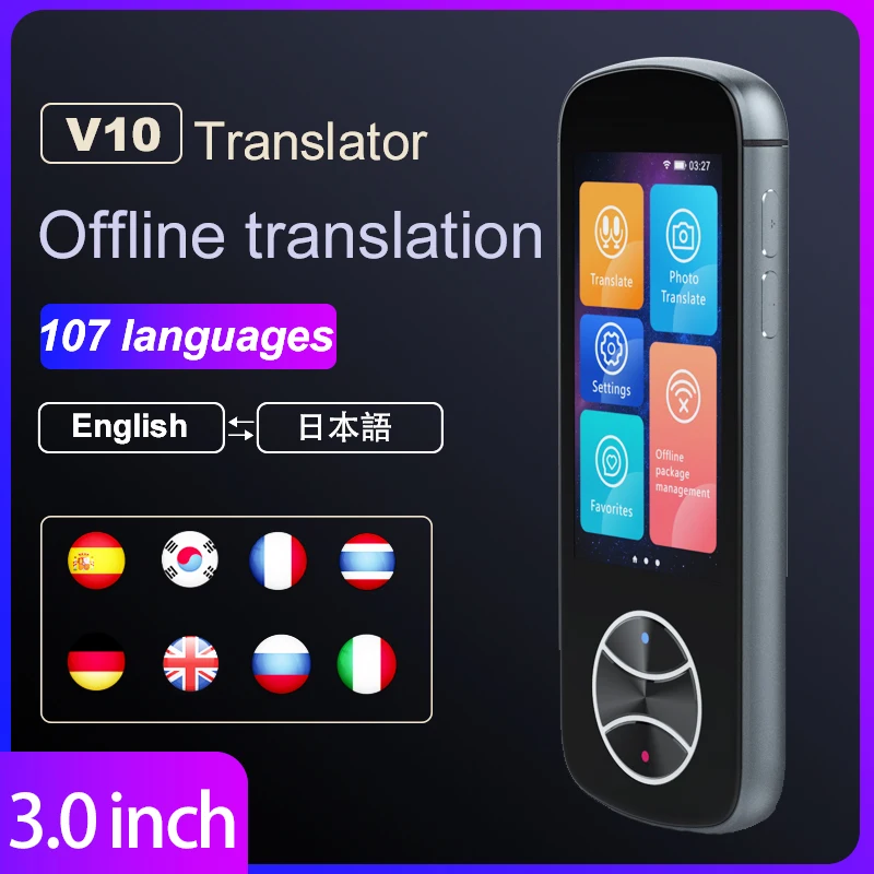 NEW V10 Portable Language Translator 128 Languages Two-Way Real-Time WiFi/Offline Recording/Photo Translatio Language Translator