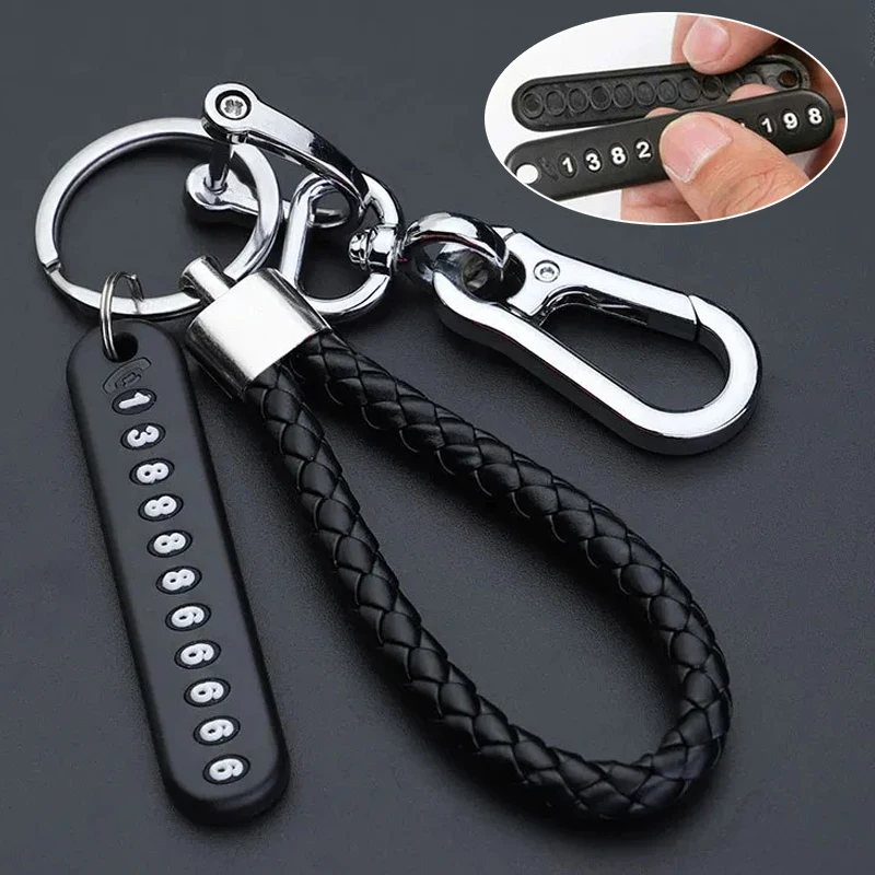 

Anti-Lost Keychain Car Braided Rope Key Pendant with Phone Number Strip Card Weave Rope Keyfob Keyring Key Holder Accessories