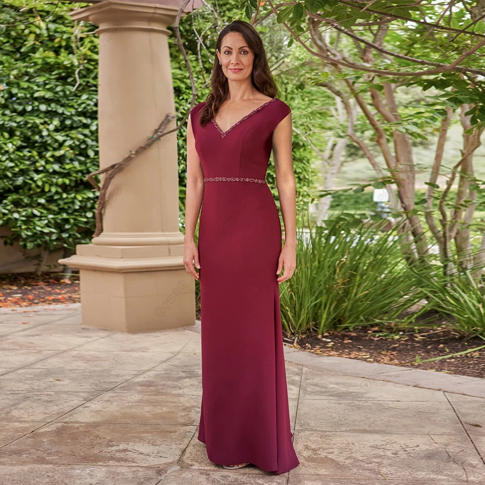 

Burgundy Sleeveless Mother of Bride Dresses Jersye Strapless Wedding Party Gown with Beading 2023 Summer Vestido De Noche