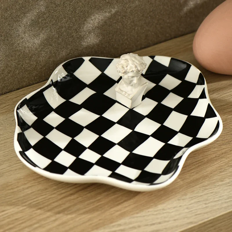Nordic Chessboard Ceramic Plate Storage Tray Home Decoration Kitchen Supplies