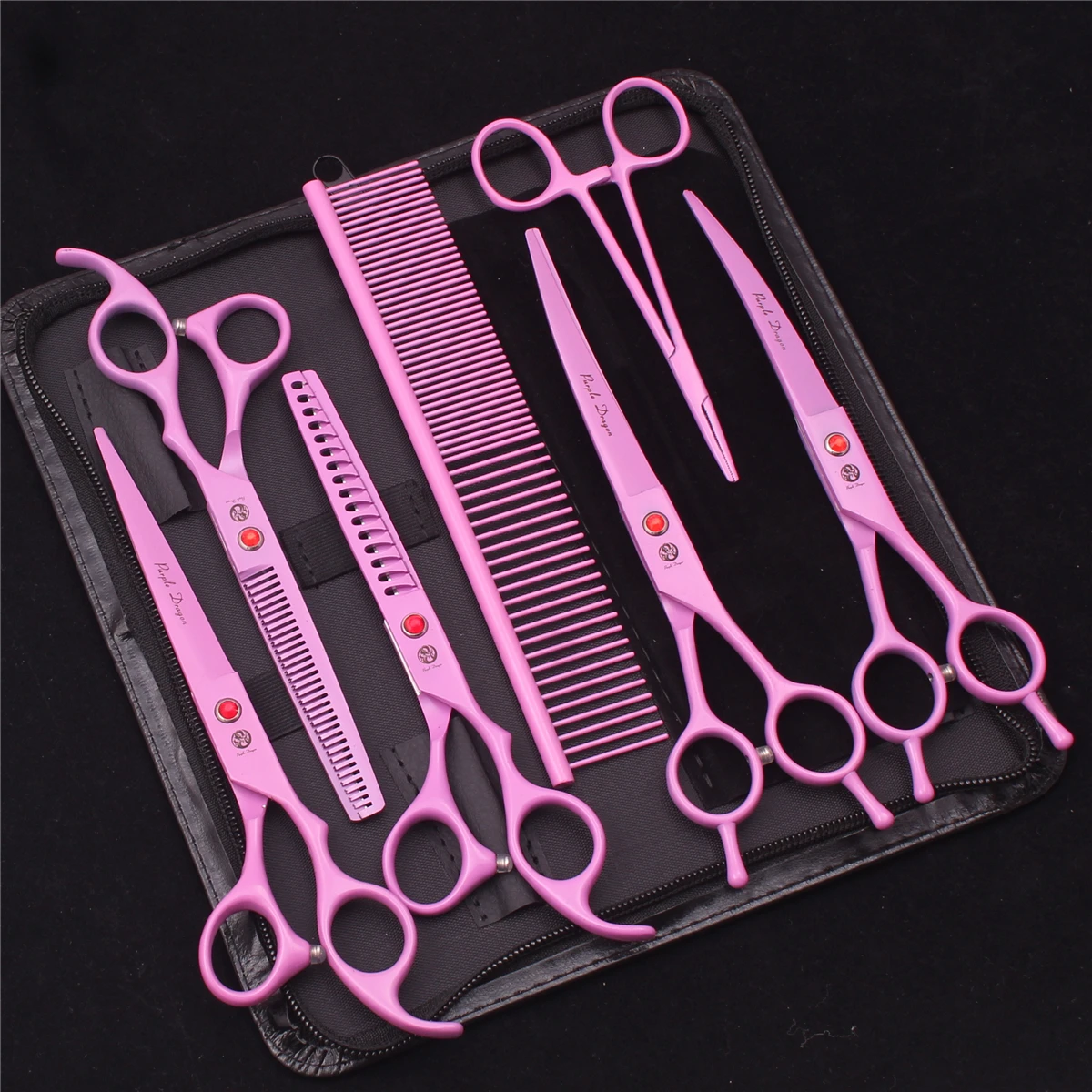 Pet Grooming Scissors Hairdressing Shears Curved Cutting Hemostatic Forceps 7''