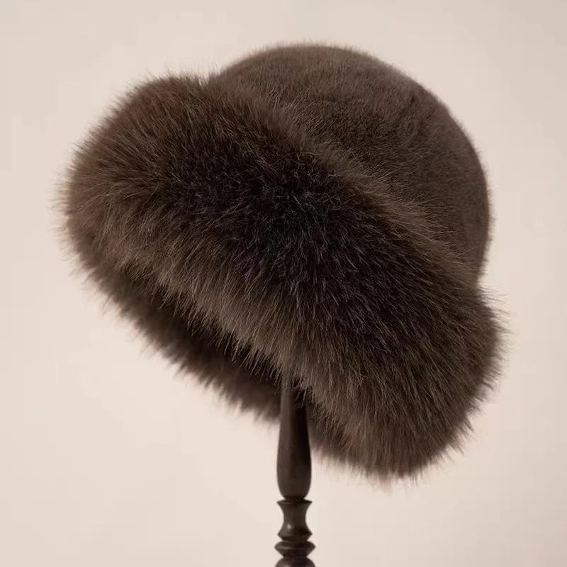 Autumn And Winter Women's Fur Hat Mongolian Brimless Plush Fluffy Skiing Riding Warm Cap