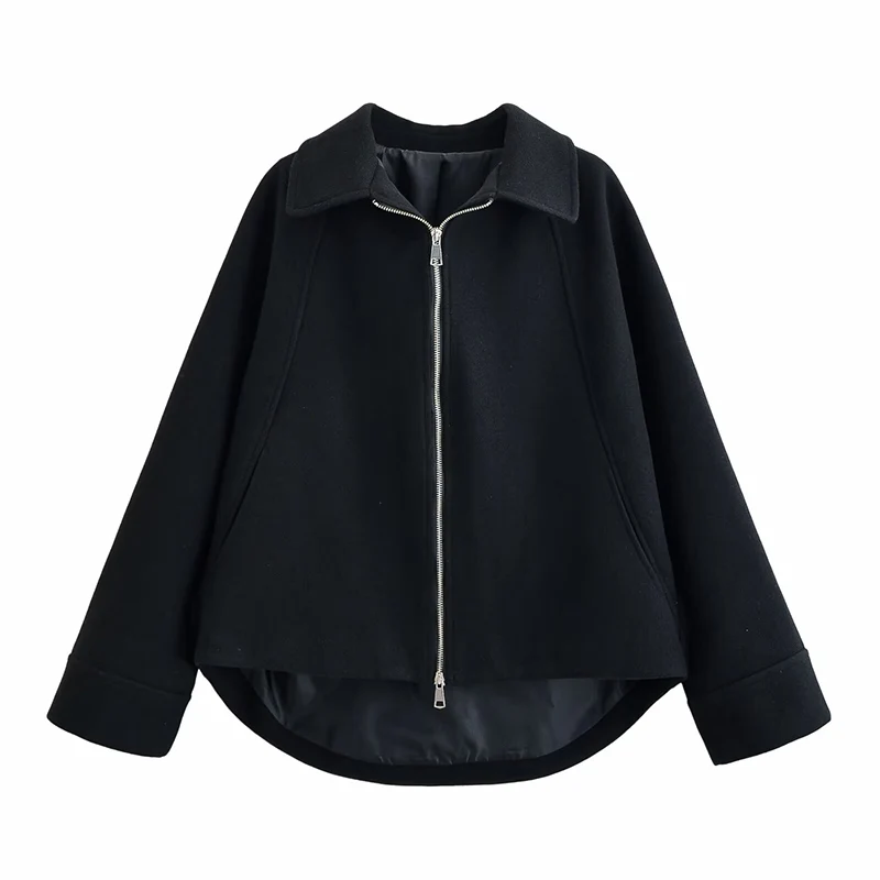 Women Woolen Jacket 2025 Autumn Winter Lapel Long Sleeve Women's Coat Zipper Loose Female Casual Outerwear Retro Lady Tops ﻿ - 4