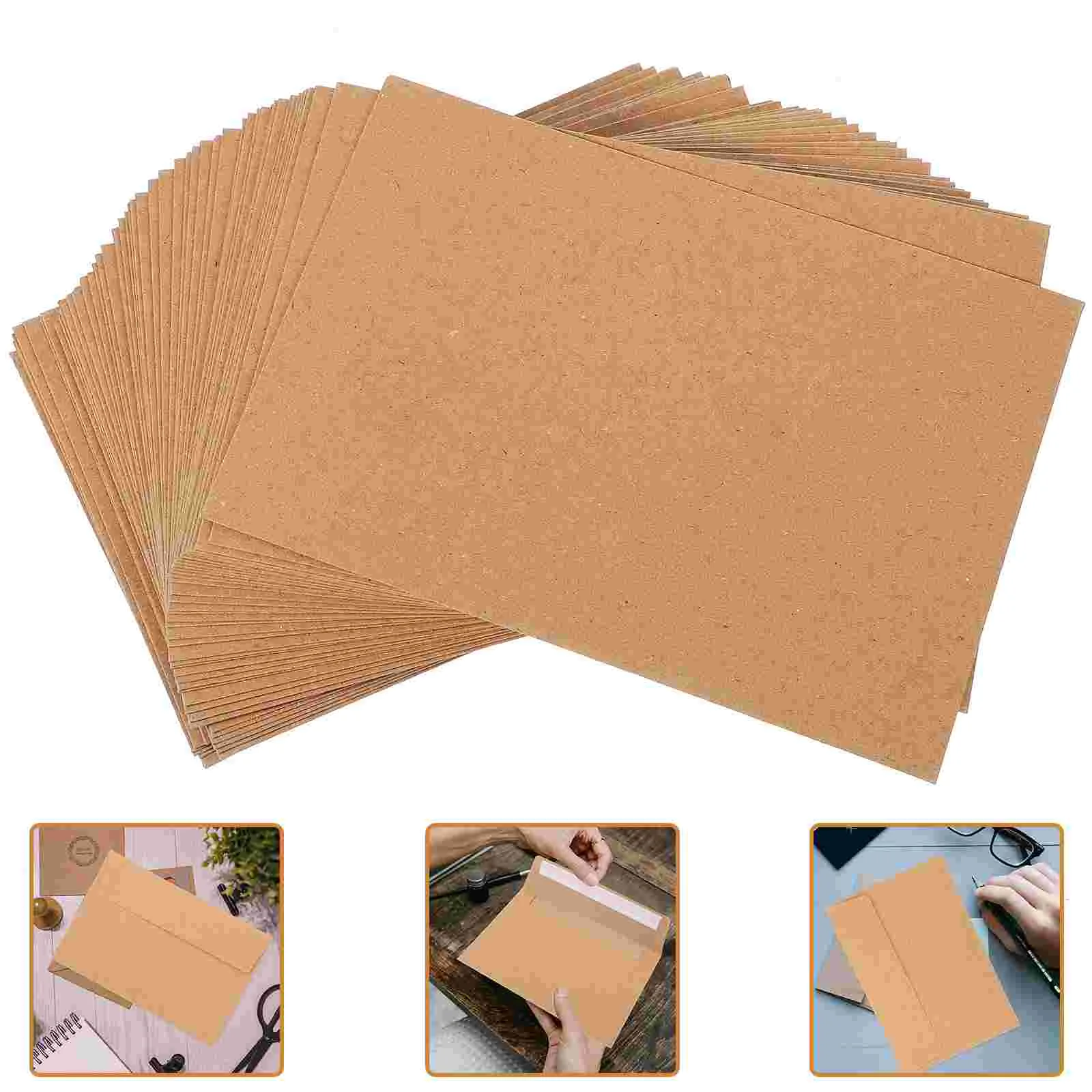 50pcs A4 Printable Self Adhesive Wedding Invitation Envelopes Brown Kraft Paper Elegant Design Storage Party Cards Mail