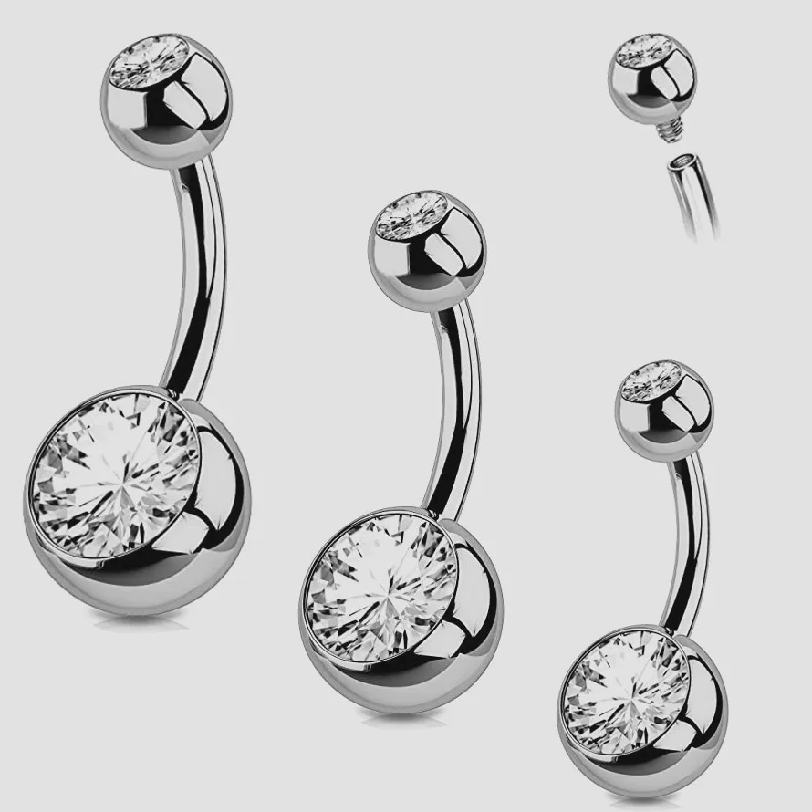 Internall Threaded ASTM F136 Titanum Belly Button Rings 14G Double Gems