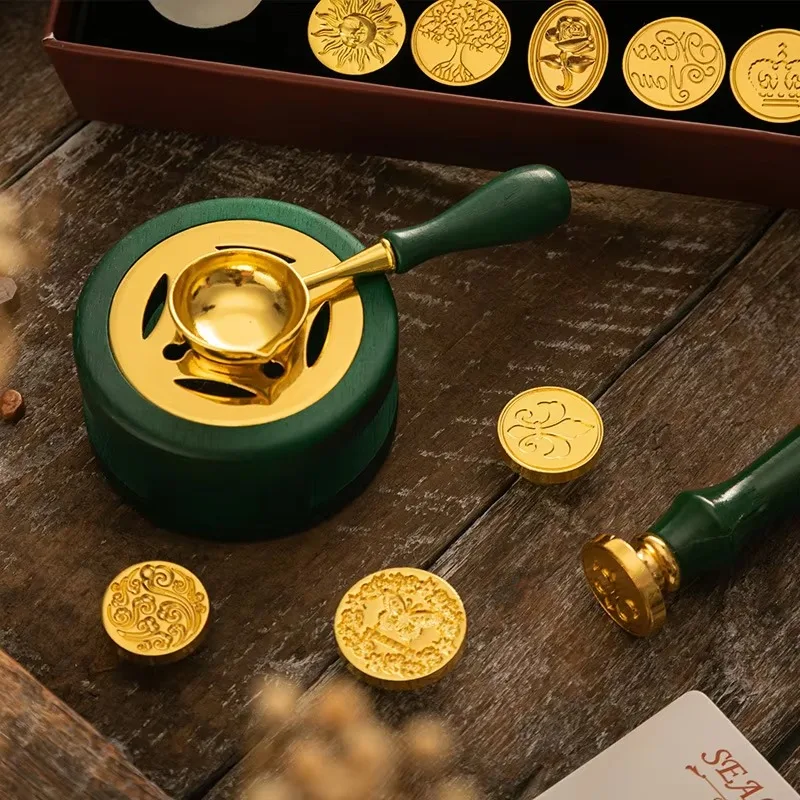 Sealing Wax 1 Set of Spoon Sealing Wax Furnace Stove Pot Seal Decorative Craft Gift Solid Wood Stamp Craft Supplie SB002 seal wax