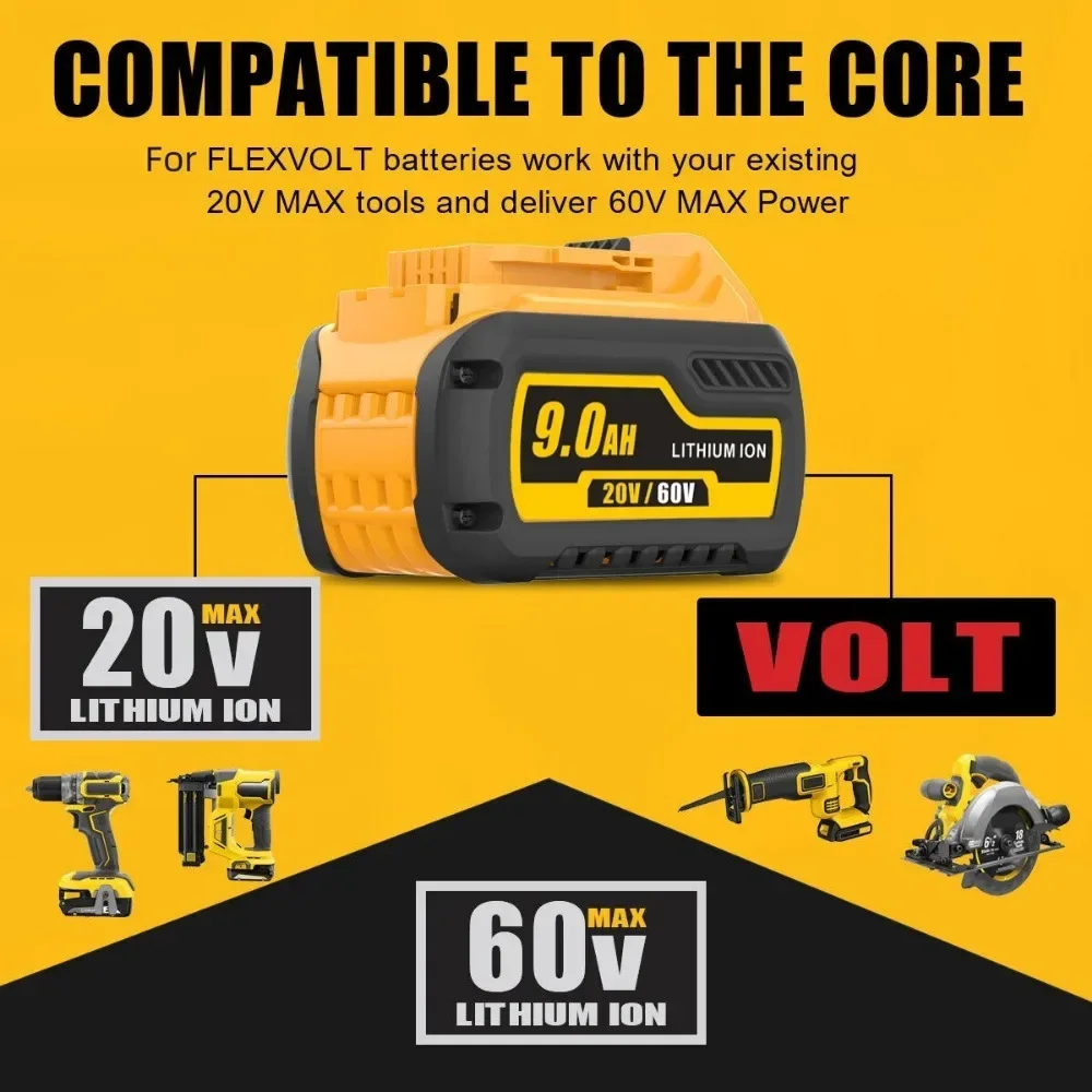 

60V 9.0Ah Battery For Dewalt DCB200 Replacement Battery DCB606 DCB609 DCB205 DCB206 DCB209 DCB182 20V 6.0Ah Power Tool Battery