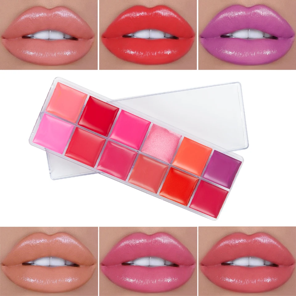 12 Color Lipsticks Palette Waterproof Long Lasting Pigment Shimmer