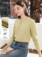 I BELIEVE YOU Women's Casual Top 2025 Autumn Chinese Style Yellow Stand Collar Button Long Sleeve Top Woman Clothes 2253016140