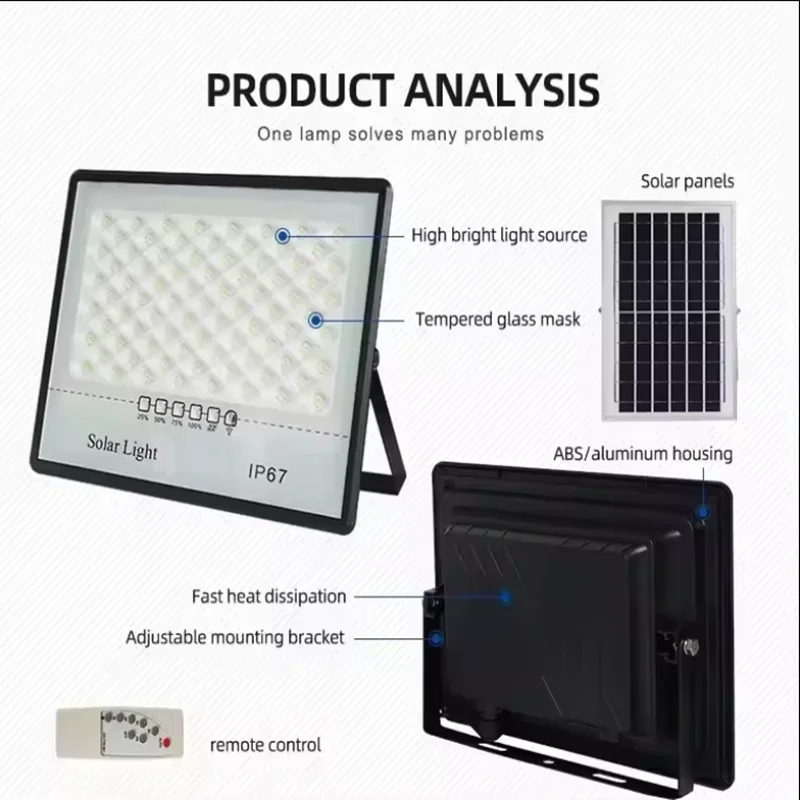 Super bright solar light LED solar floodlight 100w 200w 300w 400w IP67 high waterproof outdoor floodlight LED courtyard light 3