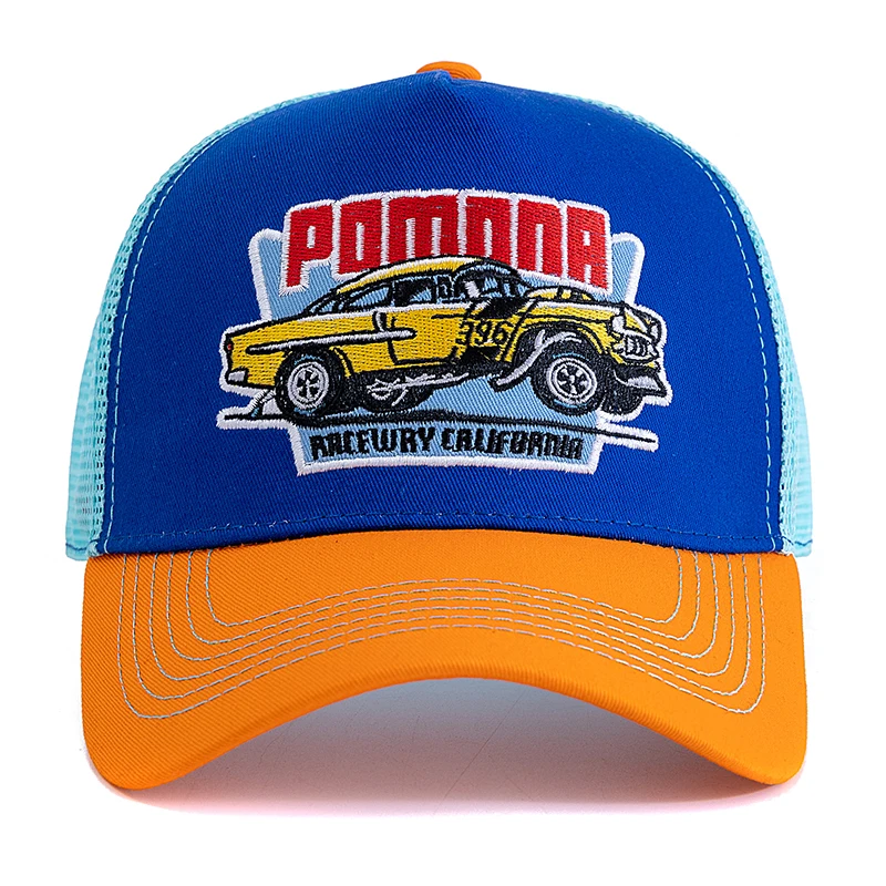 New Style Unisex Summer Fishing Cap Breathable Mesh Trucker Hat Men Women Big Truck Embroidered Pattern Snapback Outdoor Hat