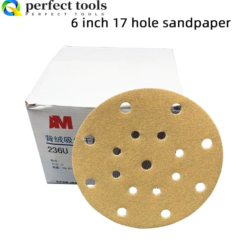 M 236U 6 inch 17 hole sandpaper car putty grinder round flocking 150mm80 Mesh -400 mesh