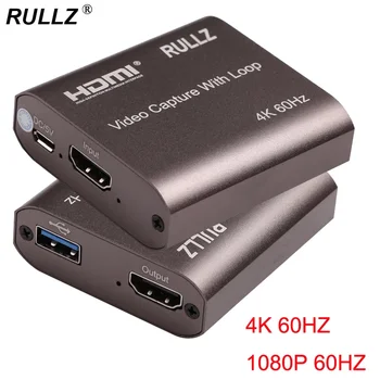 Rullz HDMI 비디오 캡처 카드, TV 루프, 1080P 게임 녹화 플레이트, 라이브 스트리밍 박스, PS4 카메라용 USB 2.0 3.0 그래버, 4K 60Hz