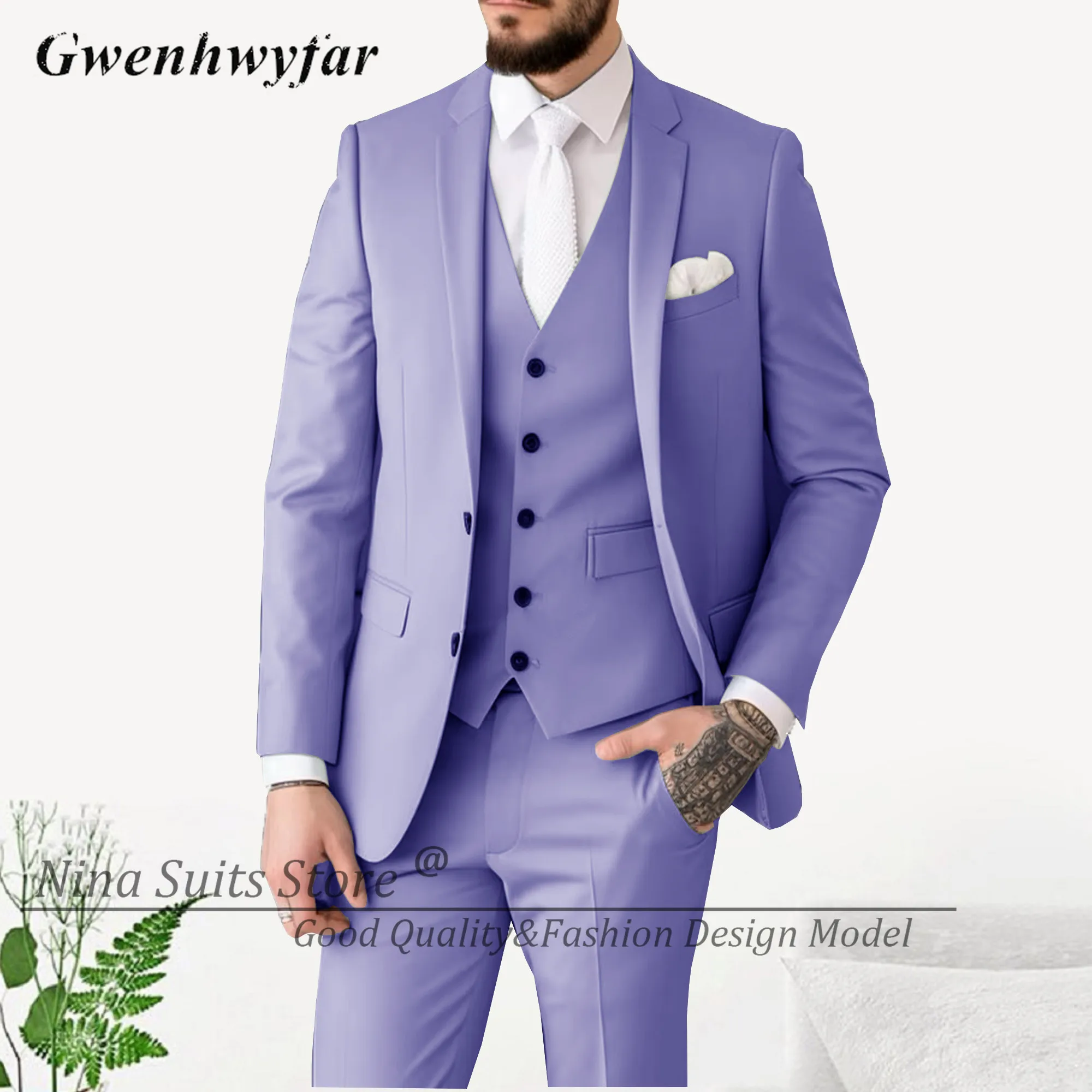 Men Two Button Suits Blazer Casual Style Business Notch Lapel Office Jacket Pant Vest Party Costume