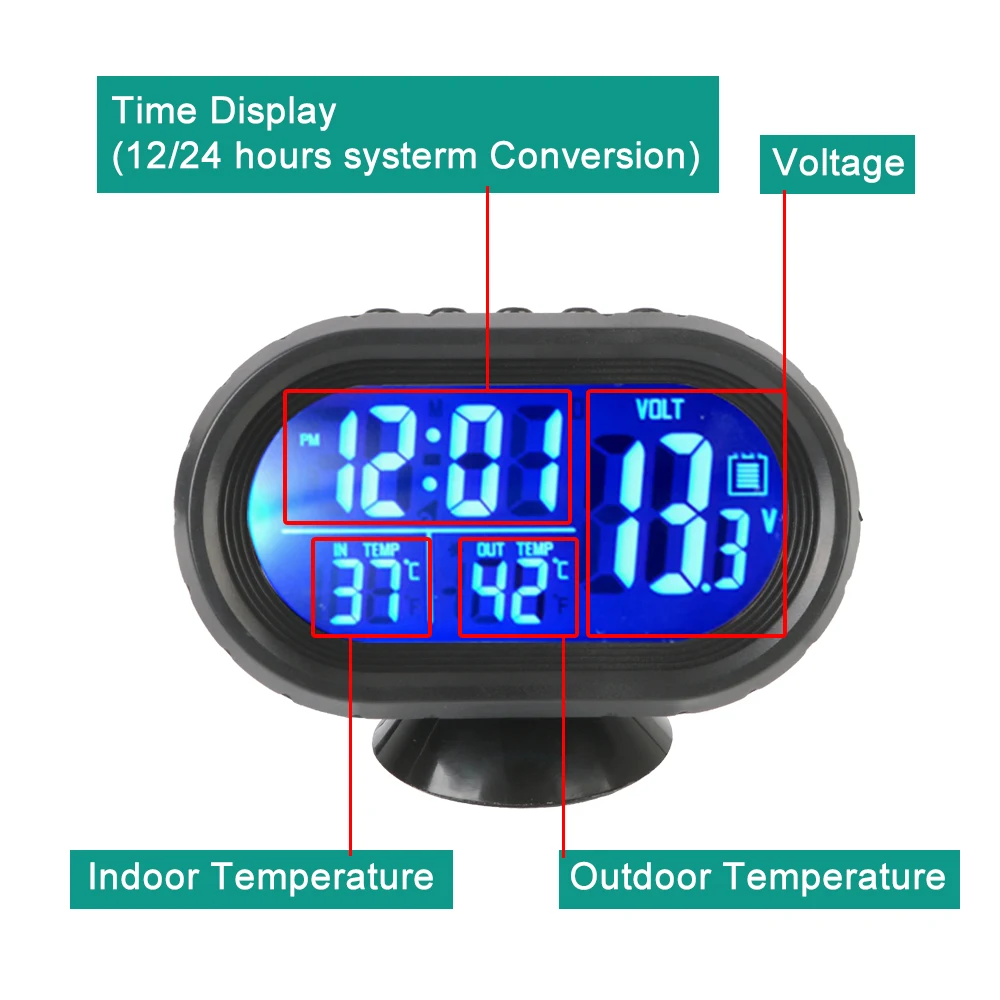Interior Accessories 3 In 1 Car Voltmeter Thermometer car clock thermometer car voltmeter thermometer Backlight LCD Digital Noctilucous Clock 12V/24V Car Electronic