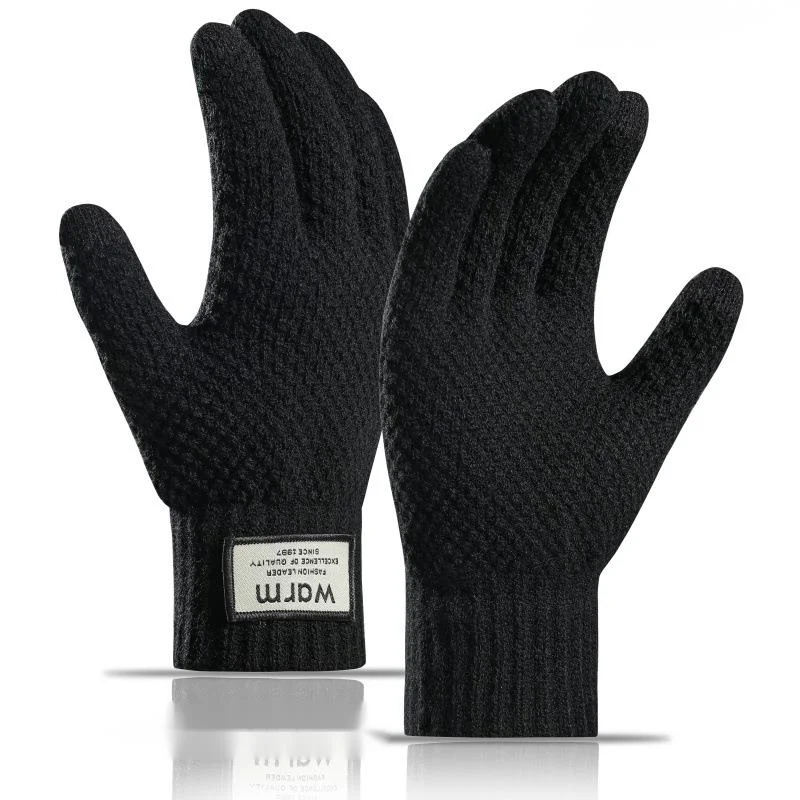 New Cross Border Plush Thick Gloves Winter Gloves Warm Pineapple Pattern Finger Touch Screen Men's Gloves_voghion.com