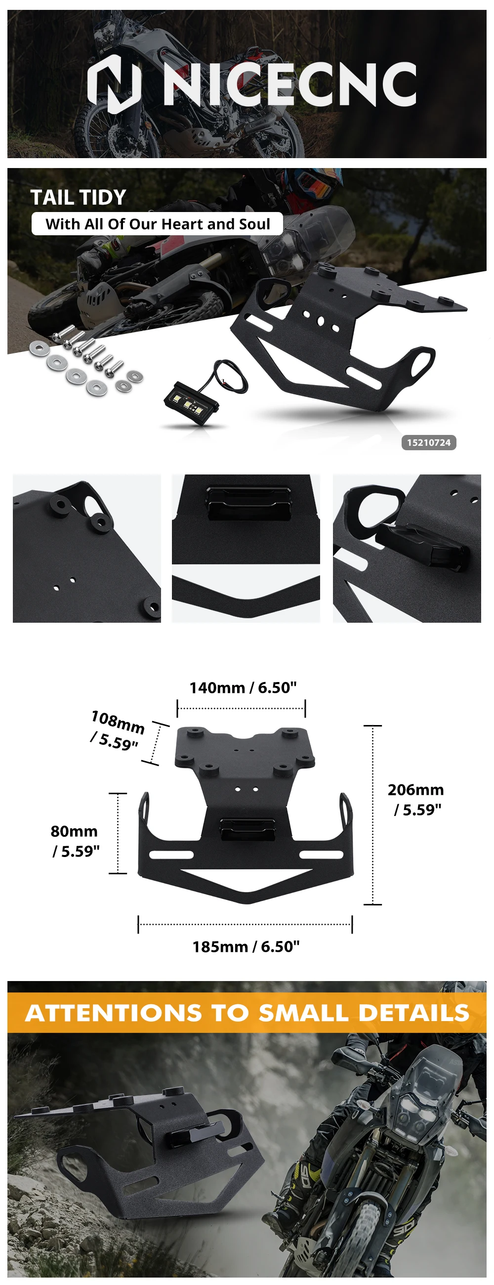 Motorrad LED Licht Kennzeichen Halterung Schwanz Ordentlich für Yamaha Tenere 700 XTZ 700 Tenere 700 T700 2019 2020 2021 2022 2023 2024 – Detail 1