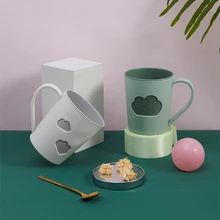 1pcs Cartoon Bathroom Plastic Mouthwash Cup Cylinder Cup with Handle Coffee Tea Water Mug Home Solid Color Toothbrush Cup