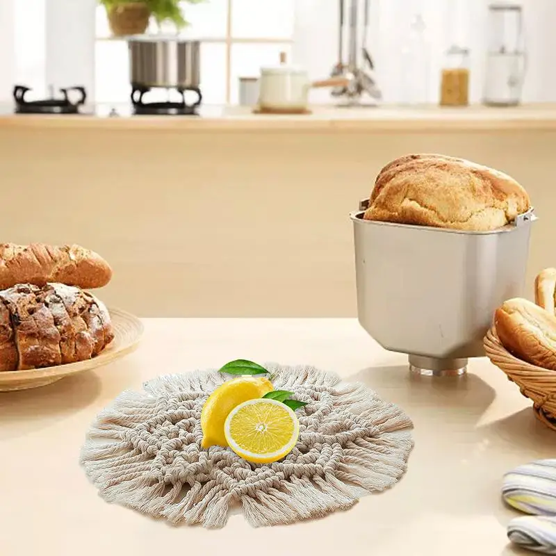 

Nordic Placemat Hand-woven Round Macrame Coaster Pure Handmade Cotton Braid Non-slip Insulation Mats For Kitchen