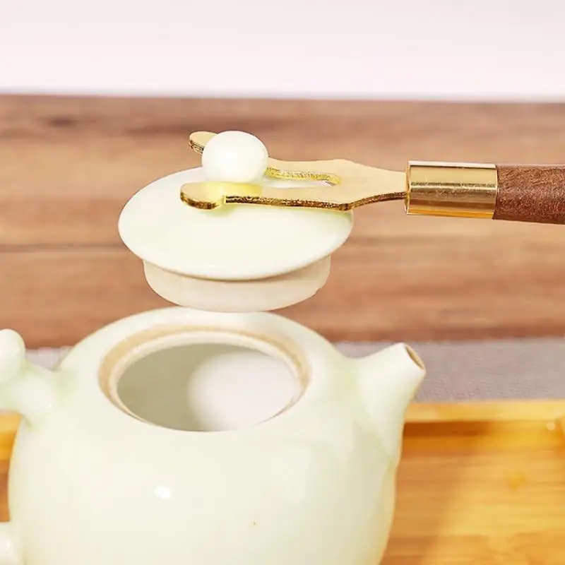 Teapot Lid Clip Wooden Handle Tea Kettle Cover Fork for Cast Iron Hot Tea Pot Heat Insulation Kettle Cover Fork
