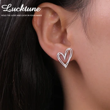 Lucktune Heart Stud Earrings Women Stainless Steel aros mujer Love Cutout Piercing Earrings Trend 2025 Kpop Jewelry Gift New