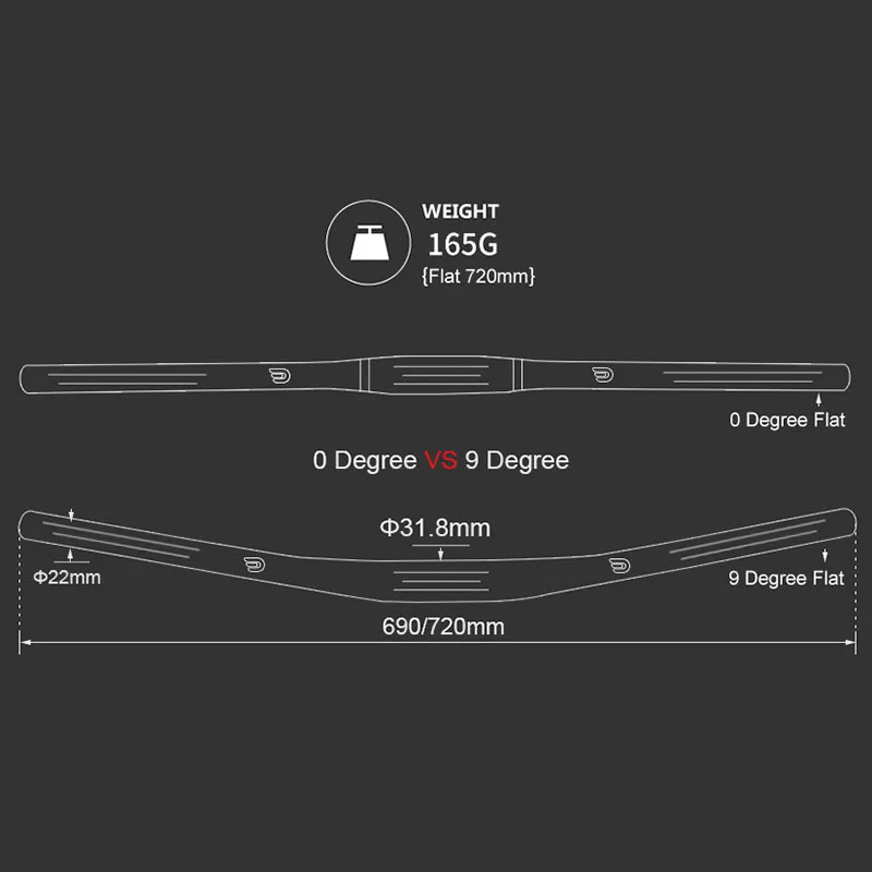 DODICI 9 Degree 31.8mm * 690mm 720mm 740mm 760mm Carbon Mountain Bike Handlebar Bicycle Handle Bar UD Matte Flat MTB Handlebar