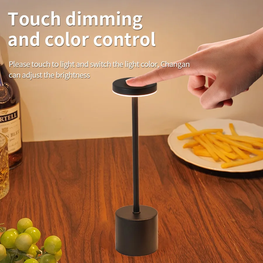 Classic USB Rechargeable Stepless Dimming Touch Lamp with 3-Color Options for Bedside or Decorative Use